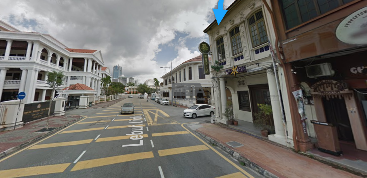 Corner Heritage Shophouse on Light Street, siding Green Hall, in George Town WHS, Now for Sale